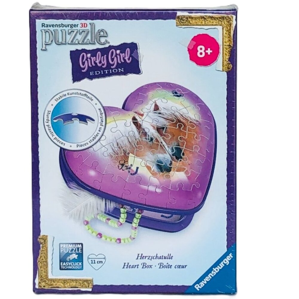 NIB Ravensburger  3D Puzzle  - Heart Shaped Storage Box - Horses 54 Piece